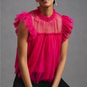 NWT 2025 Anthropologie Sunday in Brooklyn Fuchsia ruffled top from